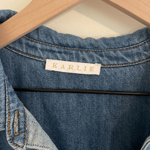 Karlie Denim Ruffle Pocket Dress Large - Picture 3 of 8